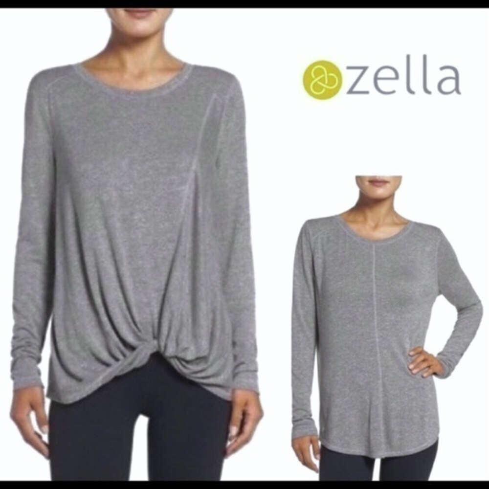 Zella Twisty Turn Grey Long Sleeve T-Shirt Top XXS Tall Athleisure Casual Gym